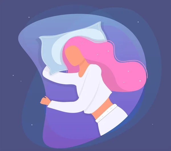 Mädchen schlafen im Bett. Vektor minimale Illustration — Stockvektor