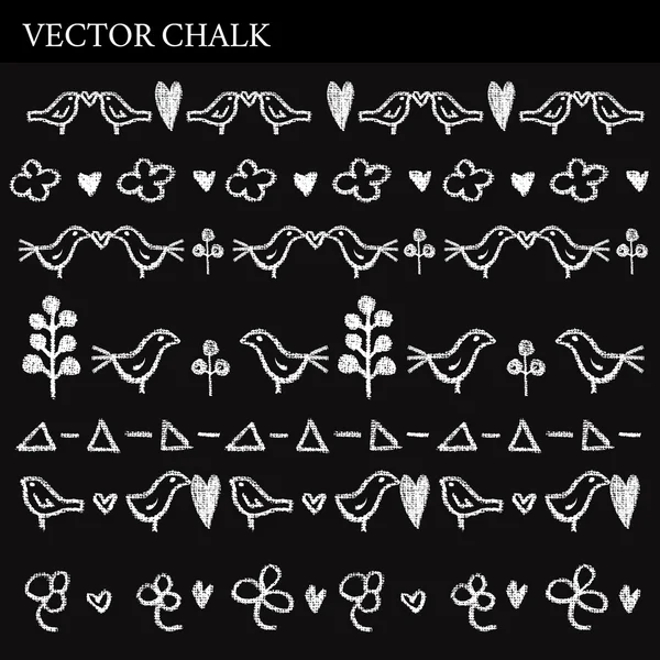 Hand Drawn Chalk Borders with Birds — Stock Vector