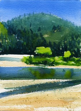 nehir plaj adalar ve dağ ile