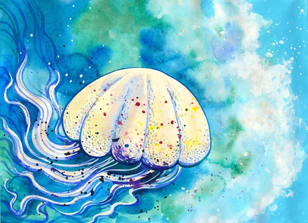 Pintura de aquarela de peixe geleia — Fotografia de Stock