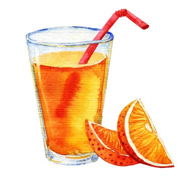 Portakal suyu bardağının suluboya illüstrasyonu 