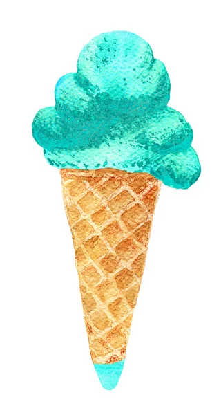 Ilustración acuarela con helado de cono de sabor a menta verde — Foto de Stock