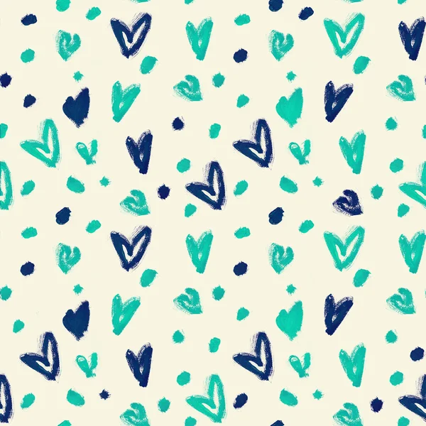 Κομψό μοτίβο με πράσινες και μπλε καρδιές Υδατογραφία — Φωτογραφία Αρχείου