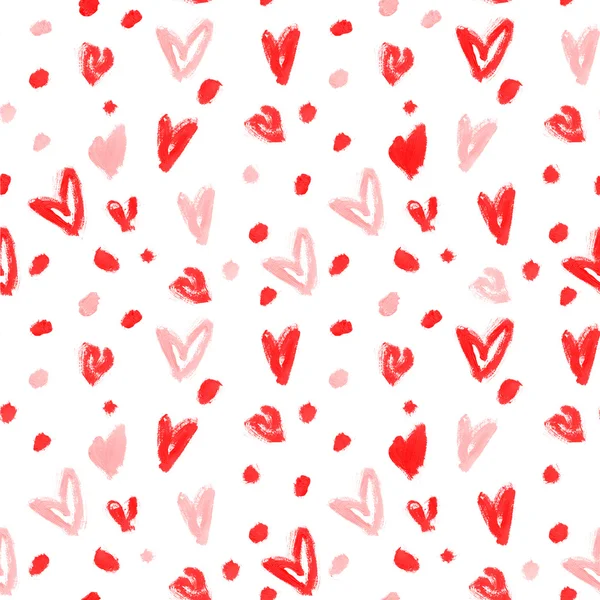 Стильный узор с красными и розовыми акварельными сердцами — стоковое фото