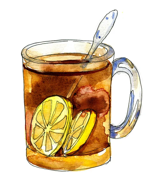 杯杯中装有柠檬的红茶 — 图库照片