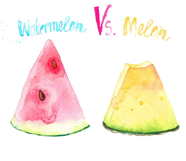 Aquarell Wassermelone und Melonenscheiben — Stockfoto