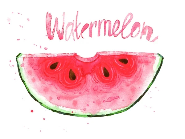 Watercolour illustration with red watermelon slice — Stock Photo, Image