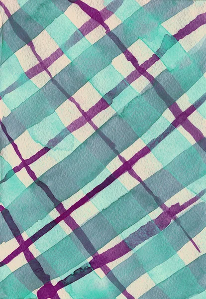 Turquoise and purple checkered watercolor background — Stock Photo, Image