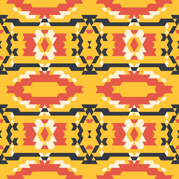 Aztèque tribal sans couture noir, motif jaune rouge — Image vectorielle