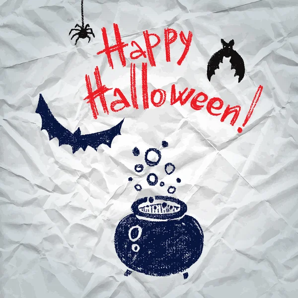 Glückliche Halloween-Grußkarte mit einem kochenden Kessel — Stockvektor