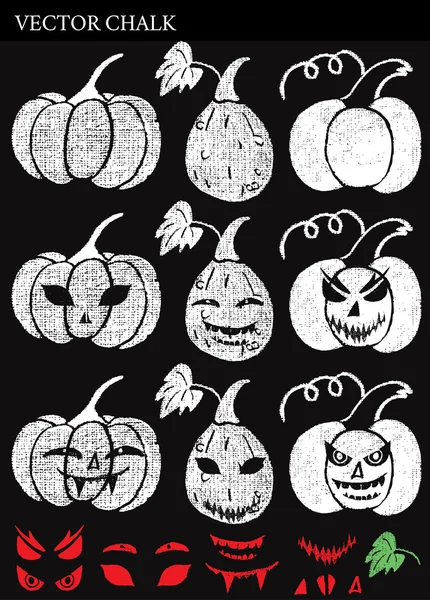 Conjunto de abóboras de giz de Halloween desenhado à mão — Vetor de Stock