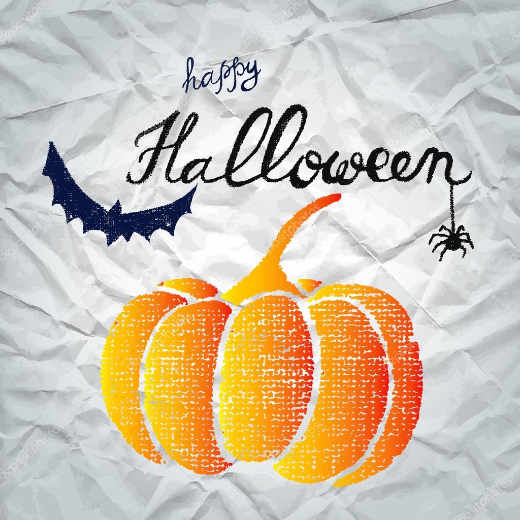 Happy Halloween greeting card with pumpkin