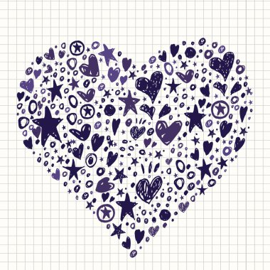Abstract Background with Hearts and Stars Shapes. Hand Drawin scribble illustration. clipart