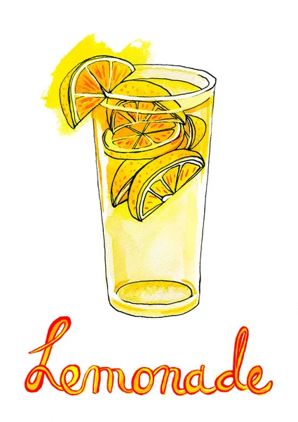 Aquarel met glas limonade — Stockfoto