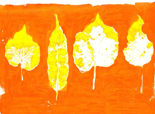 Set di foglie asciutte timbrate su arancione — Foto Stock