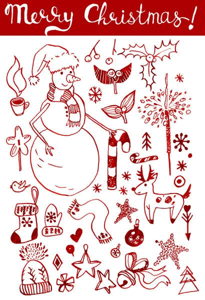 Winter holidays ink doodles on white background — Stock Vector