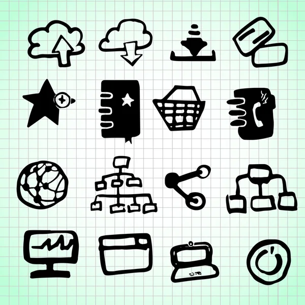 Business network and internet communication line art icons — Stock Vector
