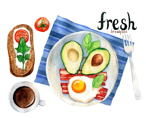 Akvarell illustration av en frukost måltid — Stockfoto