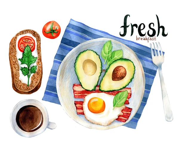 Illustration aquarelle d'un petit déjeuner — Photo