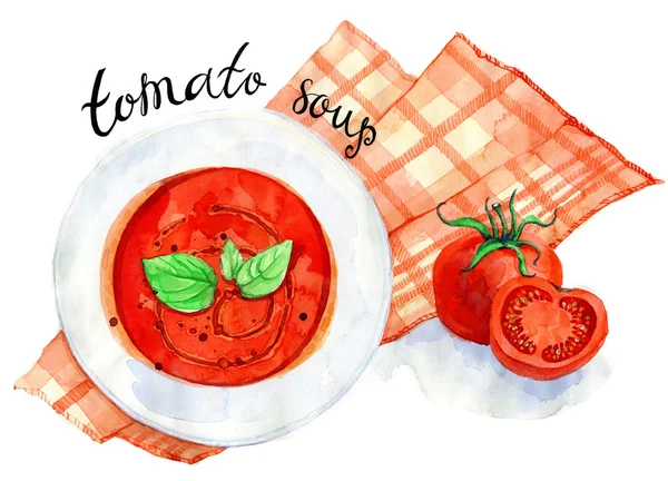 Sopa de tomate fresco em um prato branco — Fotografia de Stock