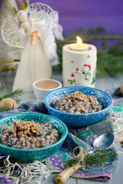 Close-up view of Kutia, traditional Christmas sweet dish in Ukraine clipart
