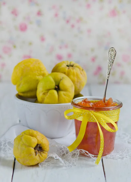 Close View Homemade Jam Quince Wooden Table — Stock Photo, Image