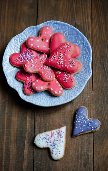 Tasty Heart Shaped Valentine Cookies Plate — Stock Photo, Image