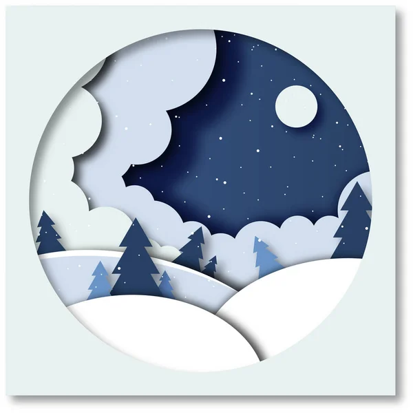 Bella Carta Regalo Natale Con Una Luna Bianca Paesaggio Pino — Foto Stock