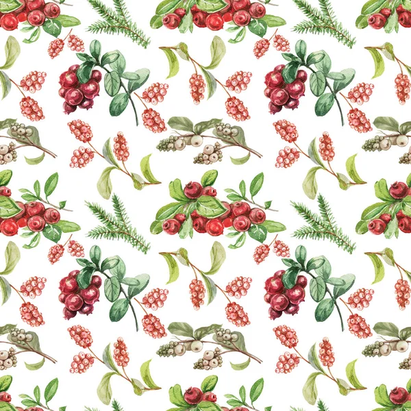 Lingonberry Berries Hand Drawn Watercolor Pattern Bright Beautiful Print Textile — Stock Photo, Image