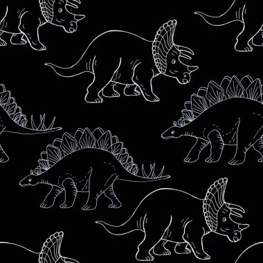 Dinozor triceratops boyama karalama, taslak. Vektör elle çizilmiş illüstrasyon. Yazdır, tekstil. Çocuklar için boyama kitabı. Eskiz, klasik tarzda. Vahşi tarih öncesi doğa.