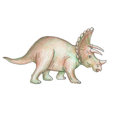 Dinozor triceratops boyama karalama, taslak. Vektör elle çizilmiş illüstrasyon. Yazdır, tekstil. Çocuklar için boyama kitabı. Eskiz, klasik tarzda. Vahşi tarih öncesi doğa.