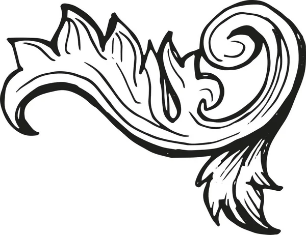 Acanthus yaprağı, Viktorya tarzı, Barok, bukleler, köşeler. Grafiksel el çizimi vektör çizimi. Baskı, tekstil, kağıt. Mürekkep, satır, gravür. paternn