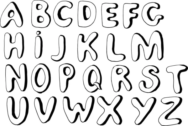 Английский Алфавит Милый Letterschildren Coloring Графическая Ручная Иллюстрация Каракули Эскизы — стоковый вектор
