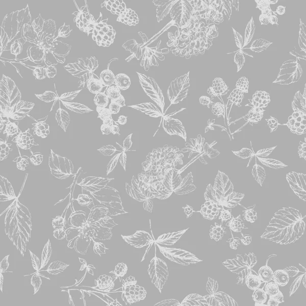 Çiçek ve böğürtlen ekleyin. Beyaz arka planda ayrı ayrı çizilmiş. Böğürtlenler, üzümler, yapraklar, dallar, çiçekler. Yazdırma, tekstil, duvar kağıdı, kağıt, vintage, retro.