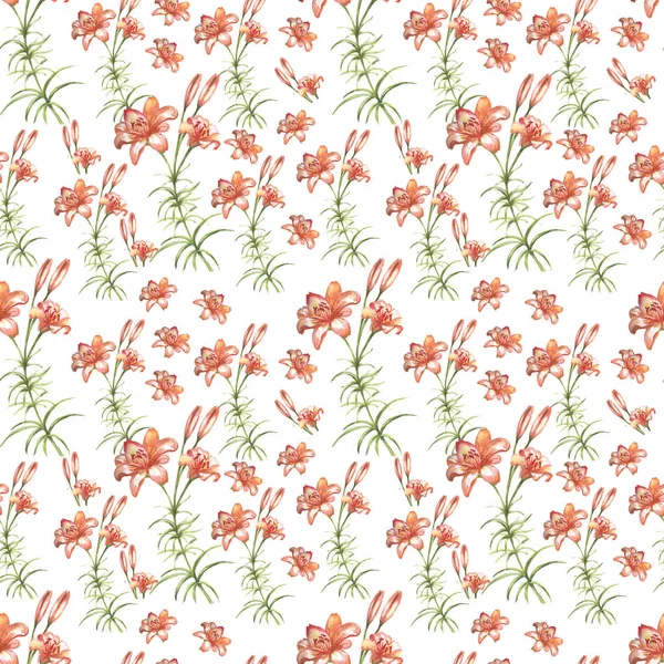 Flores Lily São Laranja Ilustração Aquarela Desenhada Mão Cartão Saudação — Fotografia de Stock
