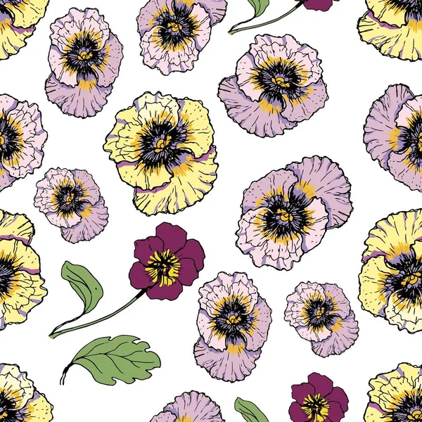 Pansies Flores Flor Flora Padrão Sem Costura Impressão Têxtil Desenho — Vetor de Stock