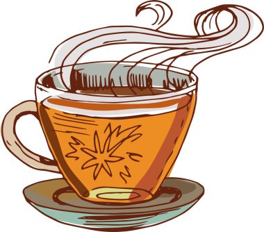 Çay, çay seremonisi, kahvaltı. Grafik çizimleri, çizimler, vektör. Çizim, karalama. Çaydanlık beyaz arkaplanda izole edilmiş nesneler. Yazdırma, tekstil, kağıt. Aromatik canlandırıcı içecek masası. Sofra takımı çaydanlığı tabakları.