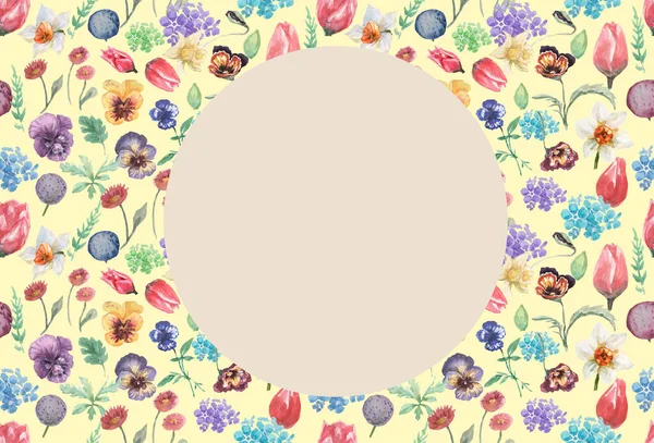 Tulipas Narcisos Flores Flor Primavera Aquarela Ilustração Mão Desenhada Impressão — Fotografia de Stock