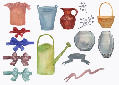 Karton bir kutuda bir buket çiçek ve bir fiyonk. Pradnik 8 Mart bahar tebrik kartı. El çizimi suluboya çizimi. Tekstil vintage retro yazdır.