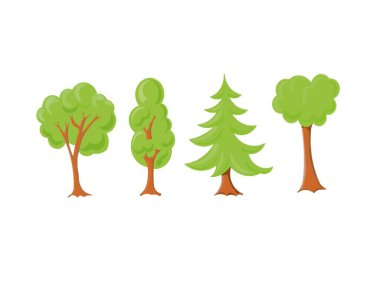 Yazın yeşil ağaçların Seth koleksiyonu. Beyaz arka plan şekillendirme ormanı üzerinde farklı ağaçlar. 