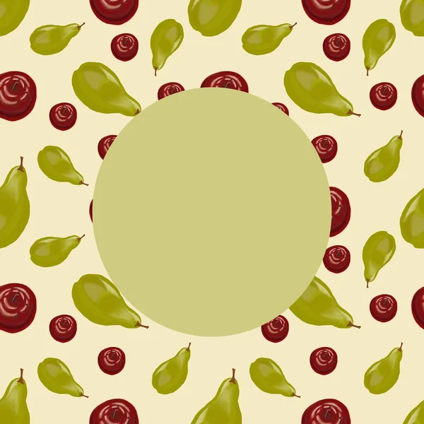 梨子和苹果颜色图例水果手绘印花纺织品家长式无缝印花纺织品素食果汁果酱 — 图库照片