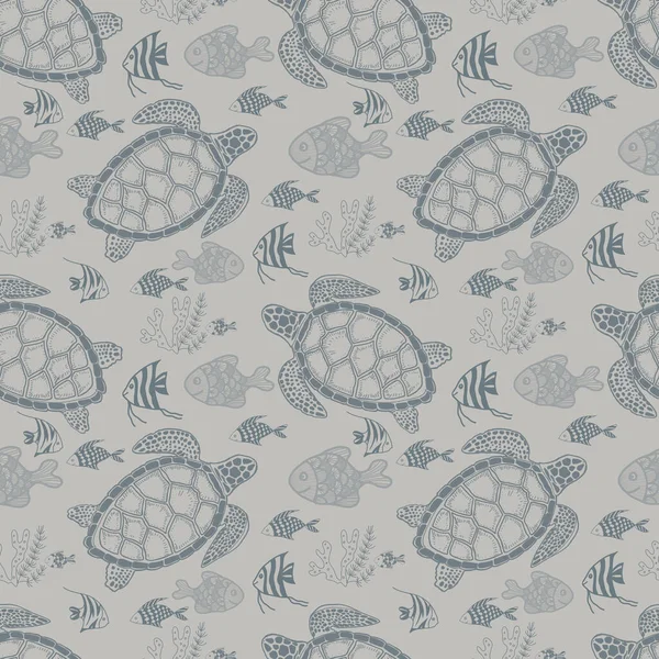 Želva Moře Oceán Čmáranice Silueta Ručně Kreslené Potisk Textil Grafika — Stock fotografie