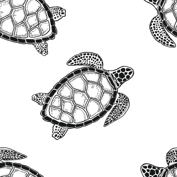 Schildpad Zee Oceaan Doodle Schets Silhouet Met Hand Getekend Print — Stockfoto