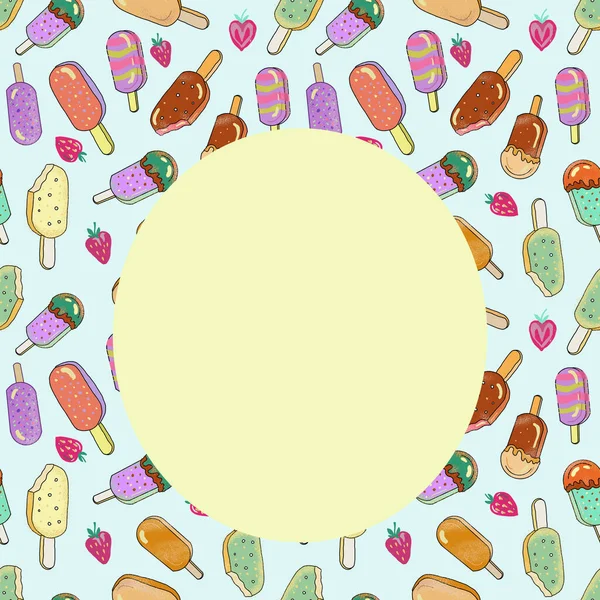 Helado Postre Gráfico Ilustración Dibujado Mano Impresión Textil Dulces Verano —  Fotos de Stock