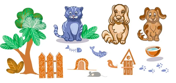 Katzenhund Niedliche Karikatur Kinder Handgezeichnete Illustration Patern Nahtlosen Druck Textilen — Stockfoto