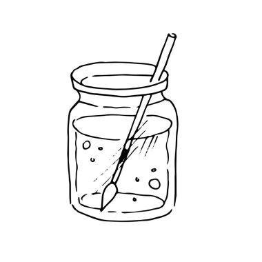 Su karalama grafikleri kavanozundaki resim ve yaratıcılık için fırça, çizim vektörü çizimi el çizimi. Ev eşyaları hobisi beyaz arka planda evde izole öge kalır