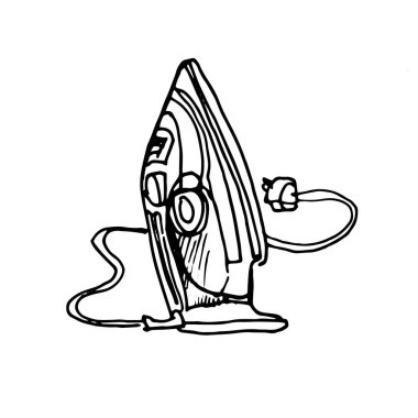 Demir ev ödevi temiz keten giysiler beyaz arka plan vektörüne izole bir element çiziyor. Grafik çizimi ev ve günlük yaşam için el çizimi eşyalar