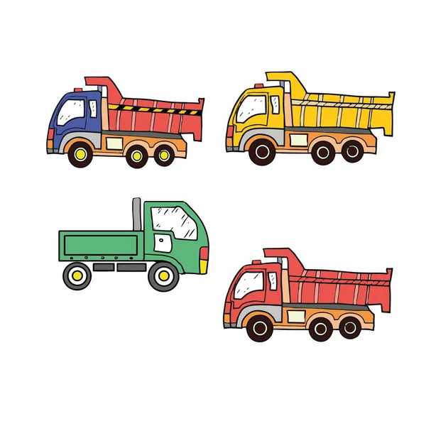 Auto Camion Bambini Cartoni Animati Foto Strada Discarica Camion Doodle — Vettoriale Stock