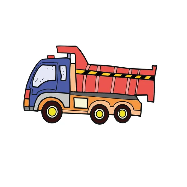 Coches Camión Niños Dibujos Animados Imágenes Carretera Volcado Camión Garabato — Vector de stock