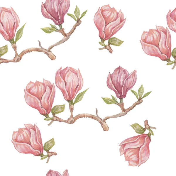 Magnolia Fiore Fiori Luminoso Esotico Acquerello Disegnato Mano Stampa Paterna — Foto Stock